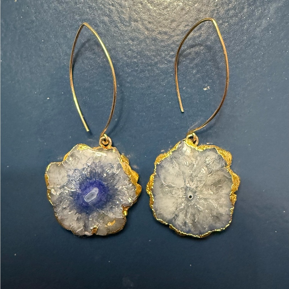 Stunning Blue and Gold Geode Earrings
